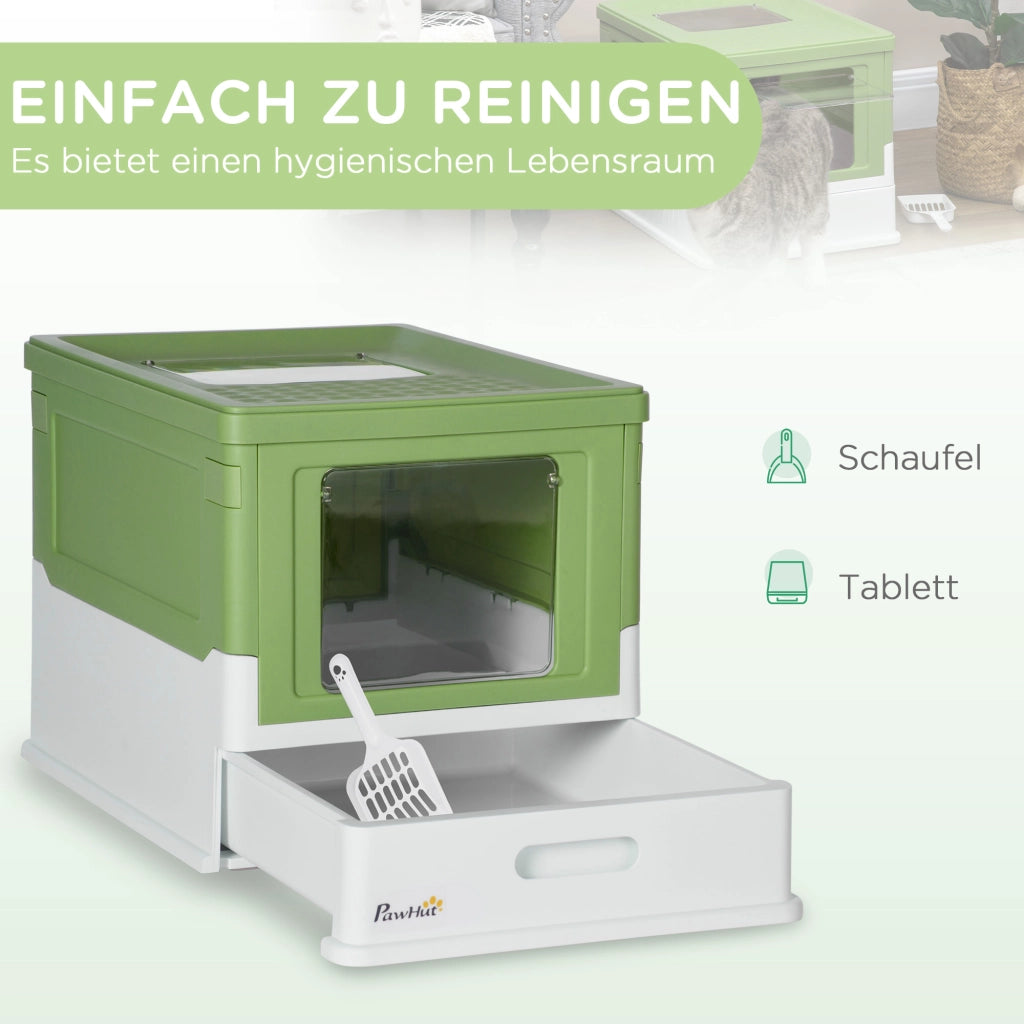 Lettiera per gatti pieghevole con 2 porte e paletta ¨C Xylo ¨C 47,5x35,5x36,7cm Bianco/Verde