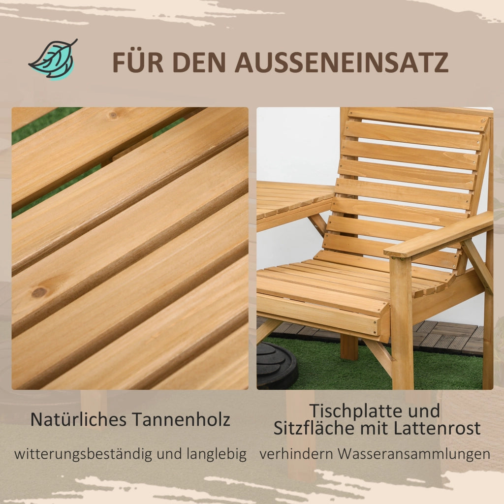 Bistrot da giardino in 3 pezzi in legno resistente alle intemperie; design lamellare con foro per ombrello; marrone