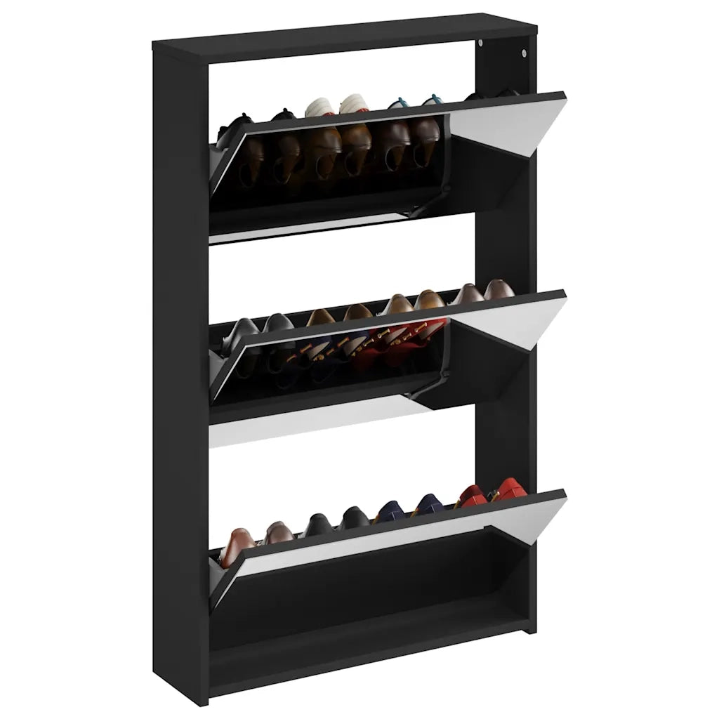 Scarpiera con Specchio a 3 Ripiani Nera 63x17x102,5 cm 342635