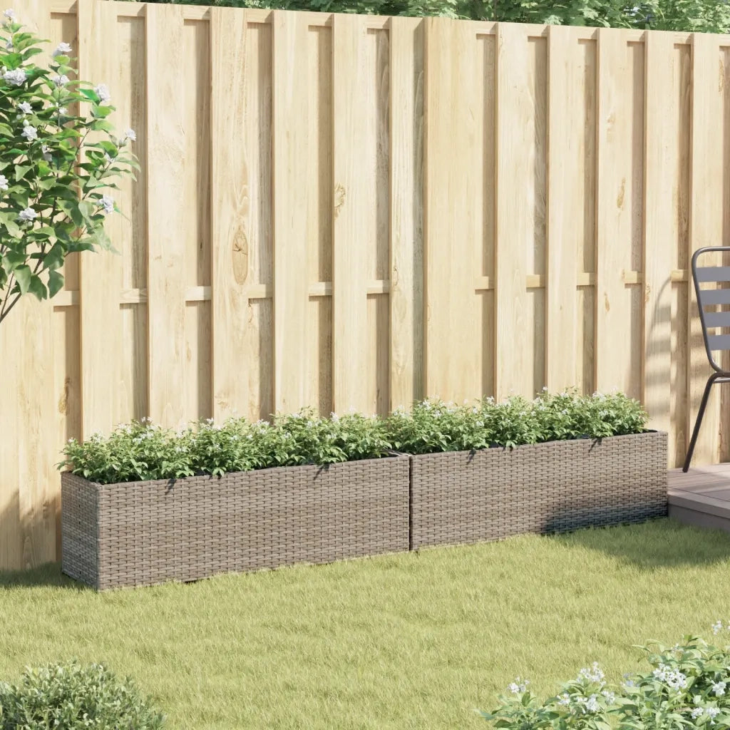 vidaXL Fioriere da Giardino con 3 Vasi Grigie 105x30x32 cm Polyrattan