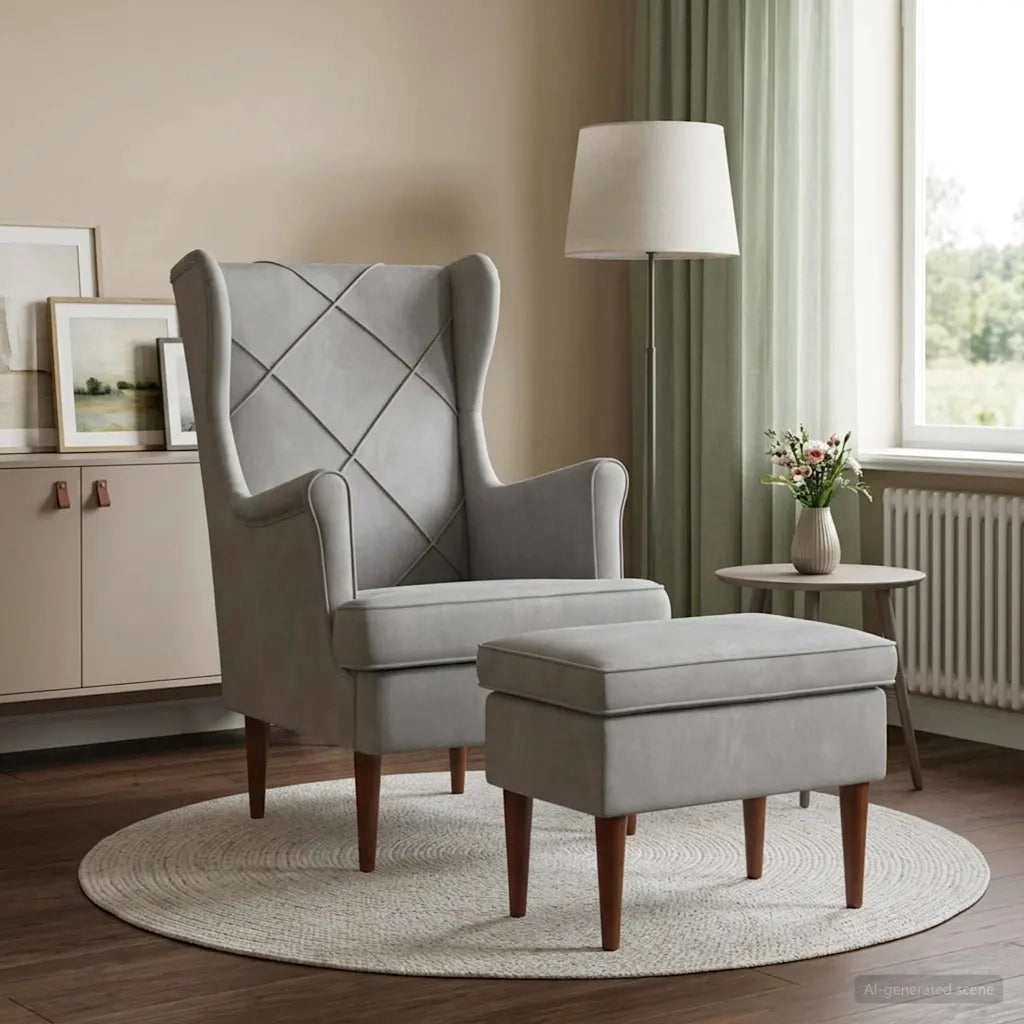 Poltrona con Ottomano 2 pz Grigio Chiaro Velluto 3418842