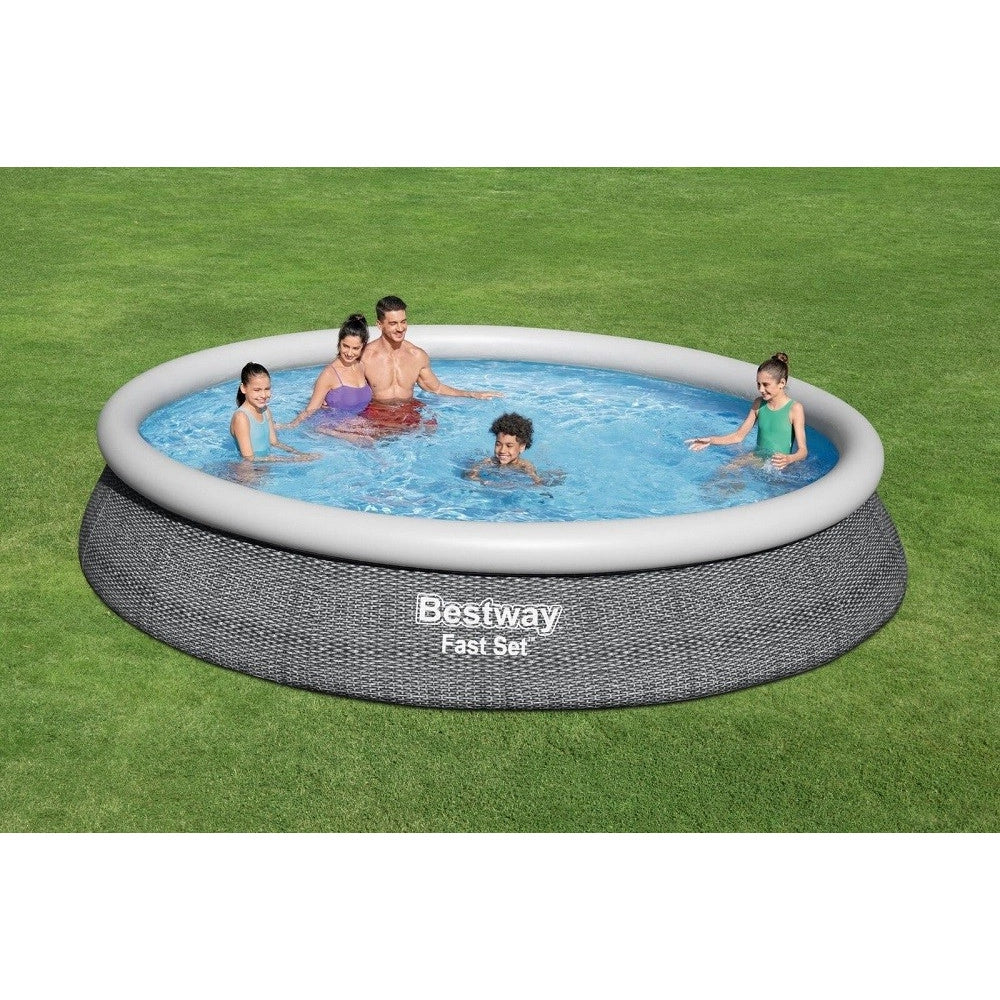 Trade Shop - Piscina Fast Set Gonfiabile Rotonda Rattan 457x84cm Pompa Filtro Cartuccia 57313 -