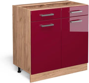 Mobiletto base per cucina R-Line, Rosso lucido, 80 cm senza piano di lavoro, per la libera combinazione all'interno di sistemi cucina modulari