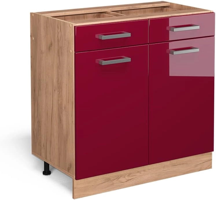 Mobiletto base per cucina R-Line, Rosso lucido, 80 cm senza piano di lavoro, per la libera combinazione all'interno di sistemi cucina modulari