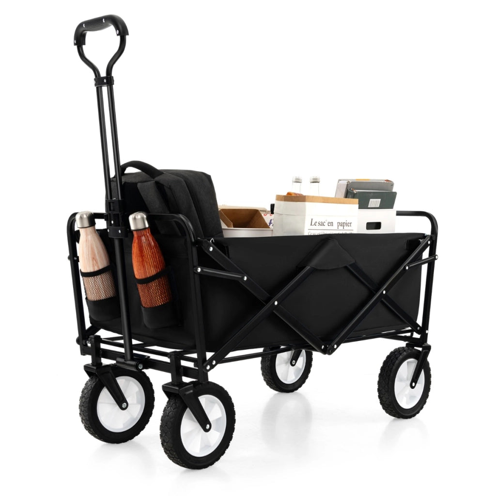 Carrello da giardino pieghevole e richiudibile, Carrello da campeggio e spesa quotidiana  resistente con manico Nero-Attrezzatura da campeggio