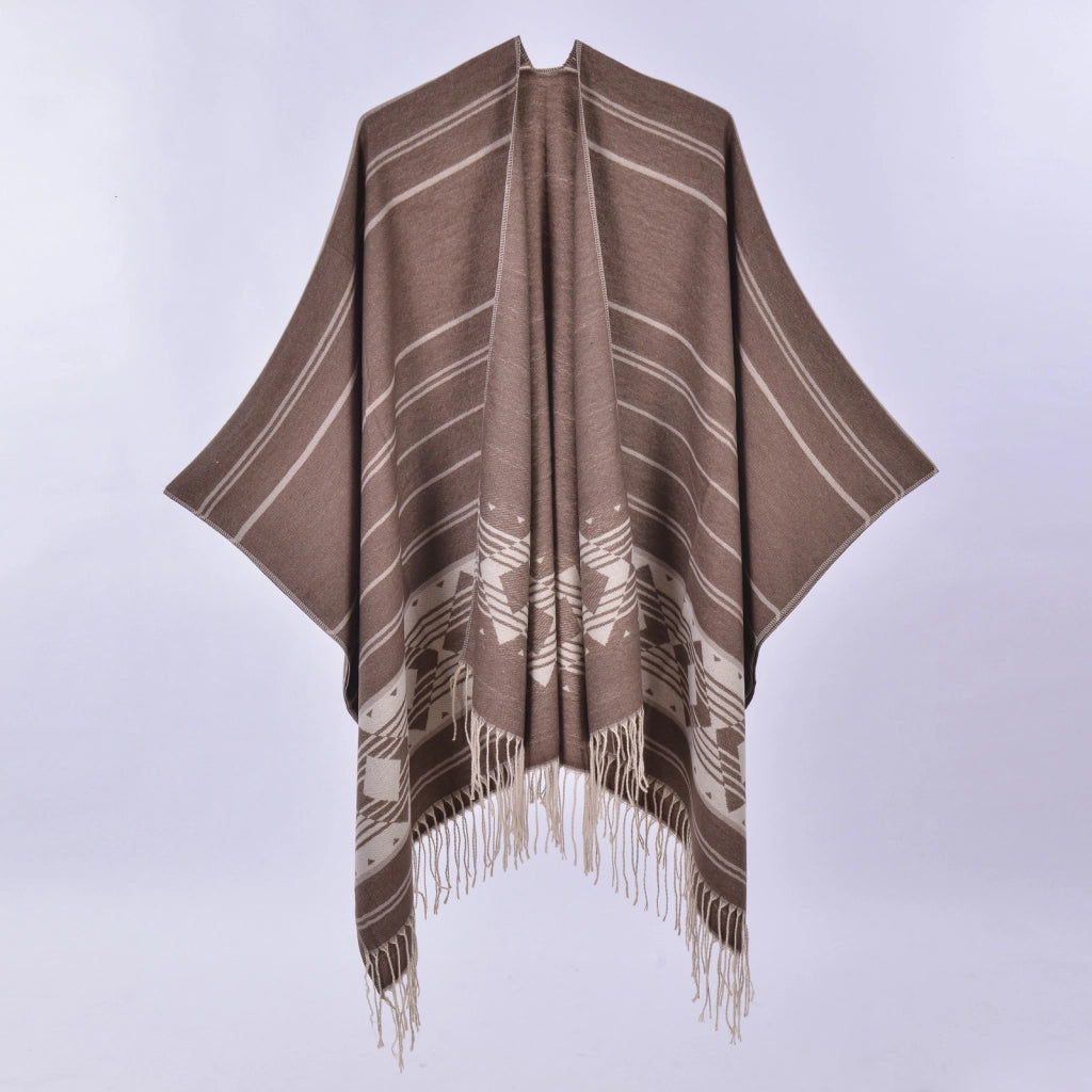 Nuovo mantello/cappotto da donna in cashmere con nappe double-face.