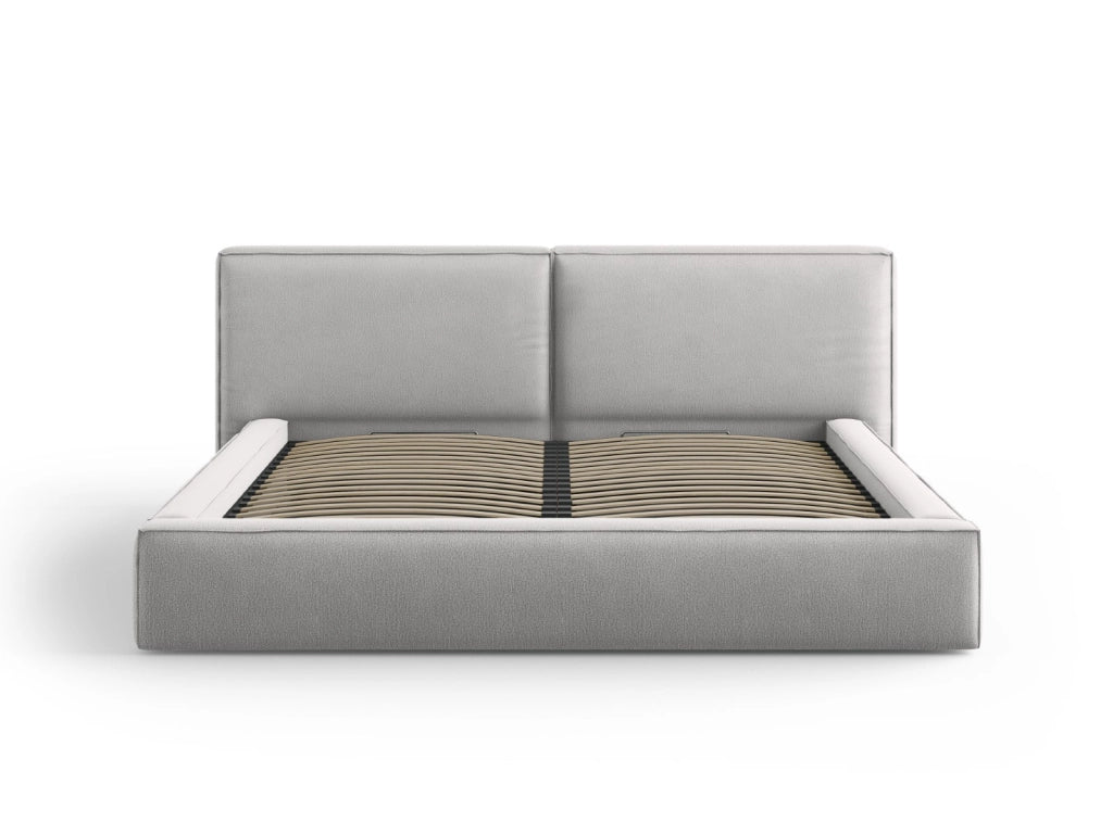 Cosmopolitan Design - Letto a cassettone con testiera doppia "Arendal" 200x200cm in tessuto strutturato grigio chiaro 