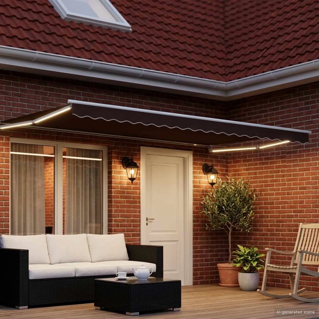 Tenda retrattile manuale con LED-Tenda parasole per balcone Marrone e bianco 4 ¡Á 3 m