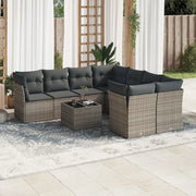 Set Divano da Giardino 9 pz con Cuscini Grigio in Polyrattan 3217320