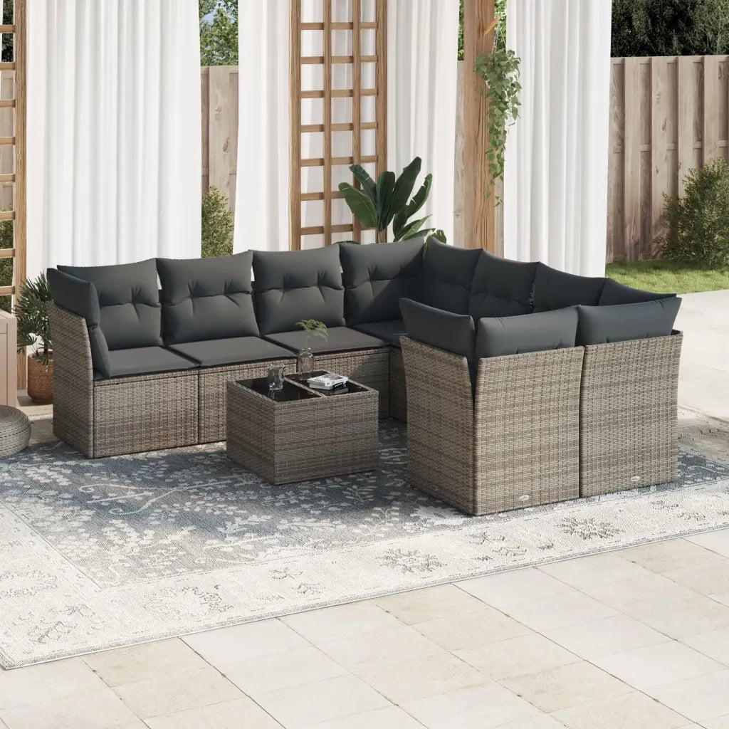 Set Divano da Giardino 9 pz con Cuscini Grigio in Polyrattan 3217320