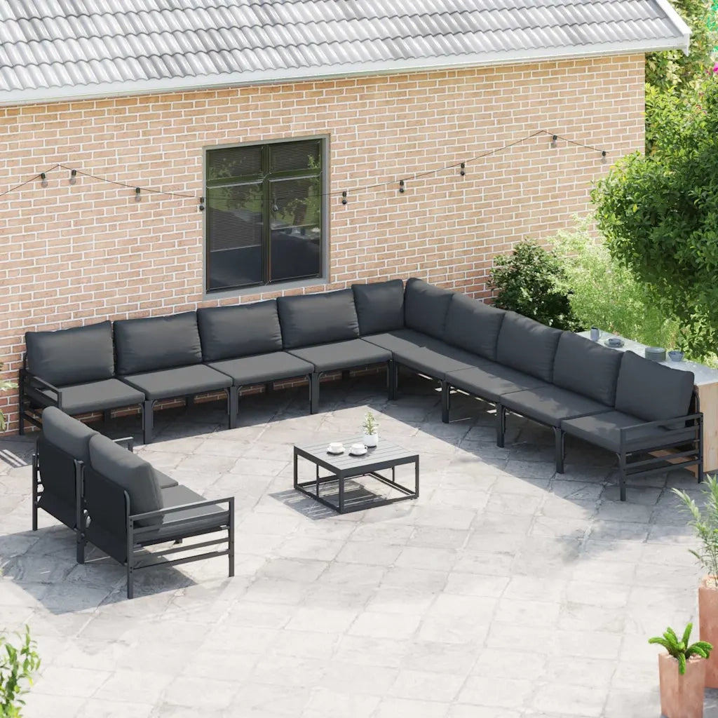 Set Divano da Giardino con cuscino 11 pcs Nero Acciaio 3379006