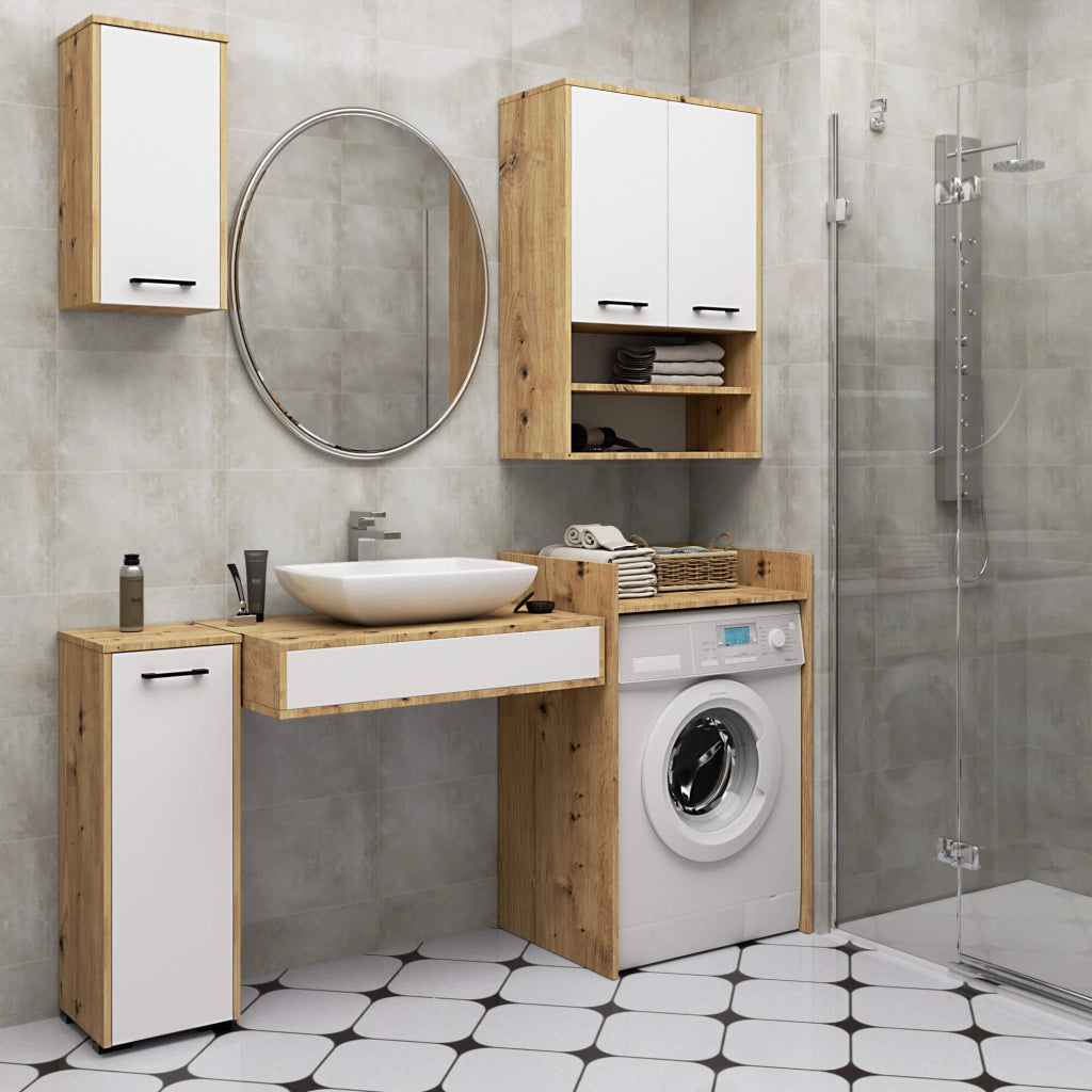 Colonna da bagno AKORD FIN Quercia Artisan 30 cm 2 ante inserto frontale Bianco 30x30x140 cm