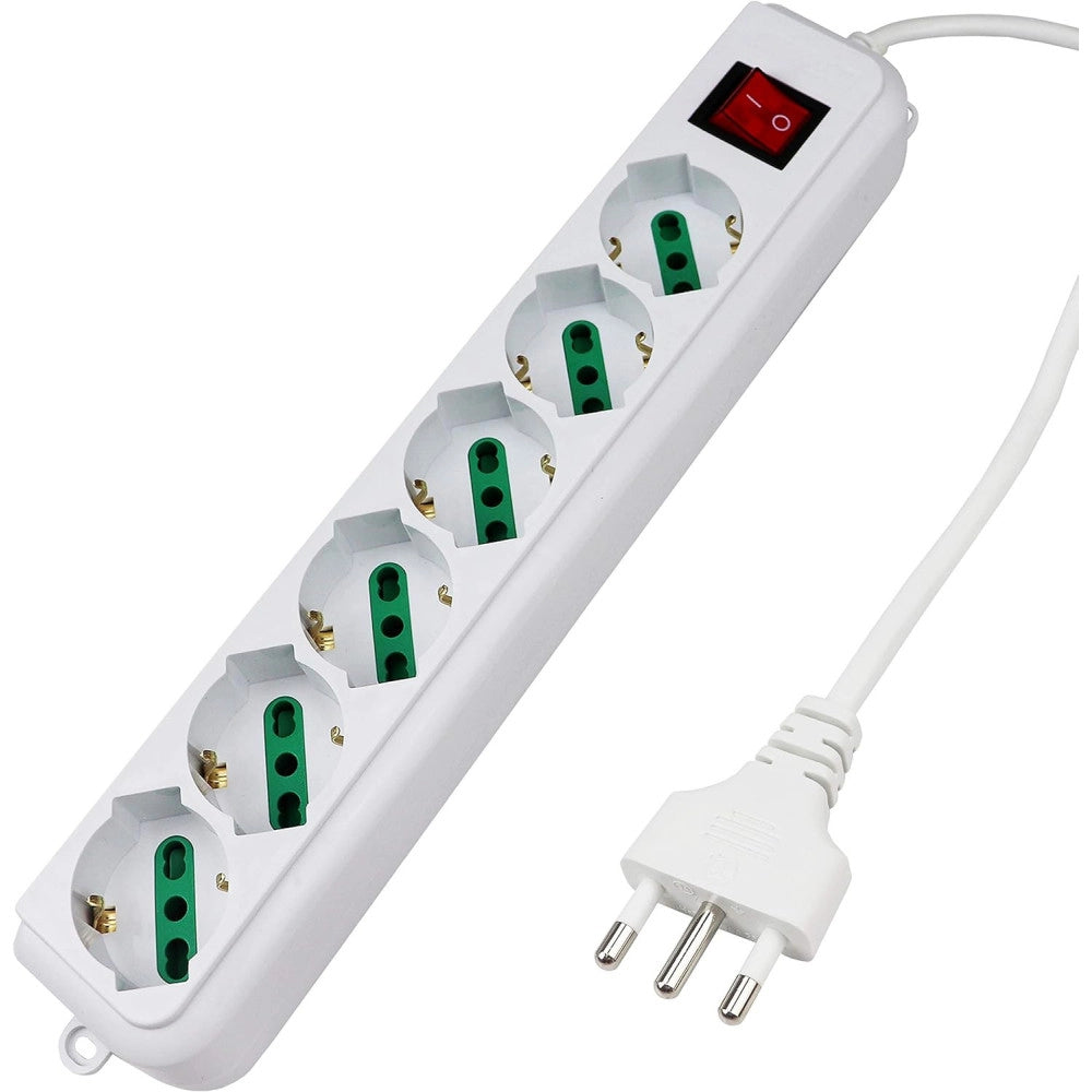 Trade Shop - Multipresa Ciabatta Elettrica A 6 Posti Con Protezione Sovraccarico 250v 2500w -