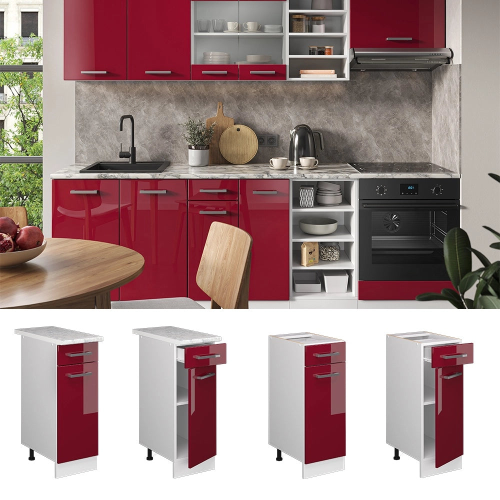 Mobiletto base per cucina R-Line Rosso lucido/Bianco 30 cm senza piano di lavoro Vicco
