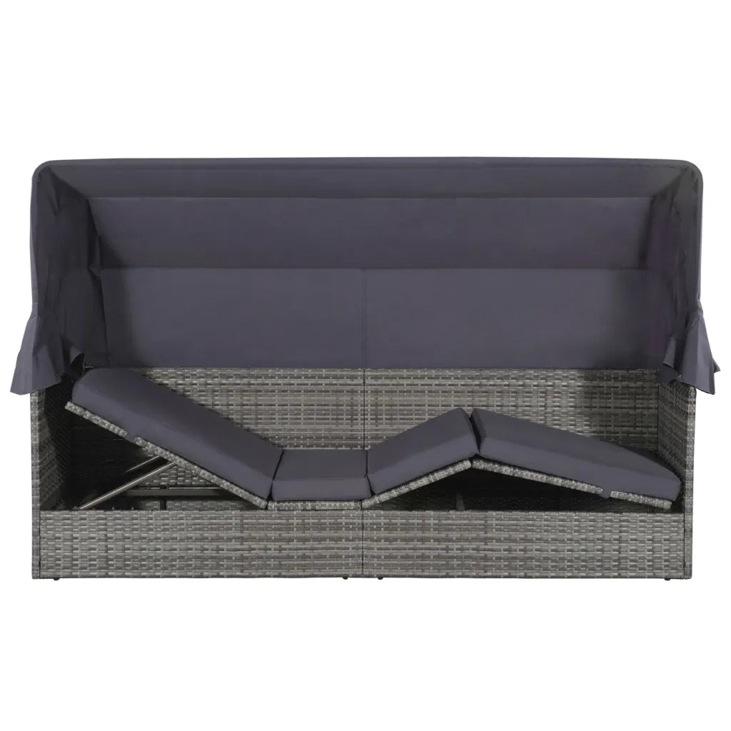 Lettino Prendisole | Sdraio da giardino | Lettino da sole da Giardino con Tettuccio Grigio 205x62 cm Polyrattan