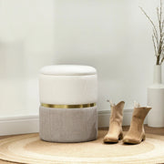 POUF CONTENITORE Ø36 x 44 cm Bianco Crema in Chenille con anello in metallo
