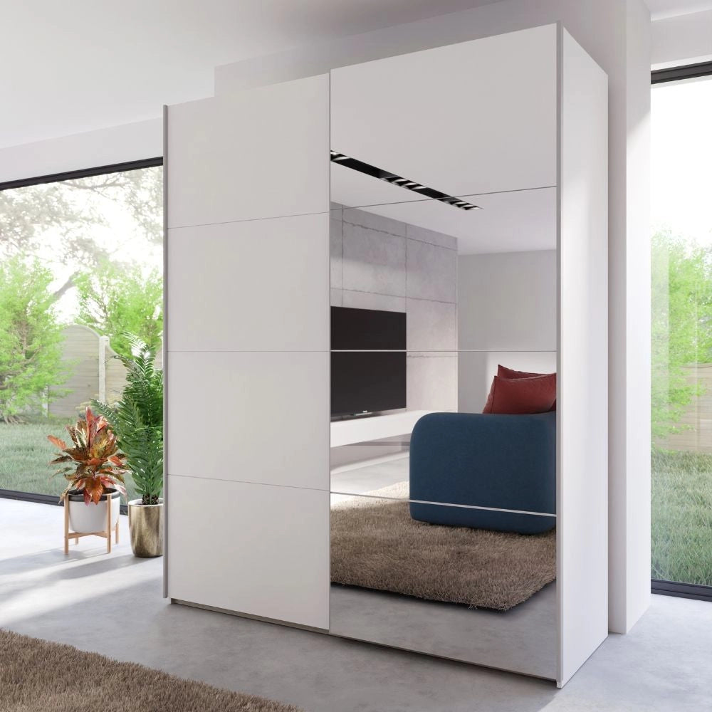 Armadio Elio 2 ante scorrevoli bianco con anta a specchio 170x61x210.5H