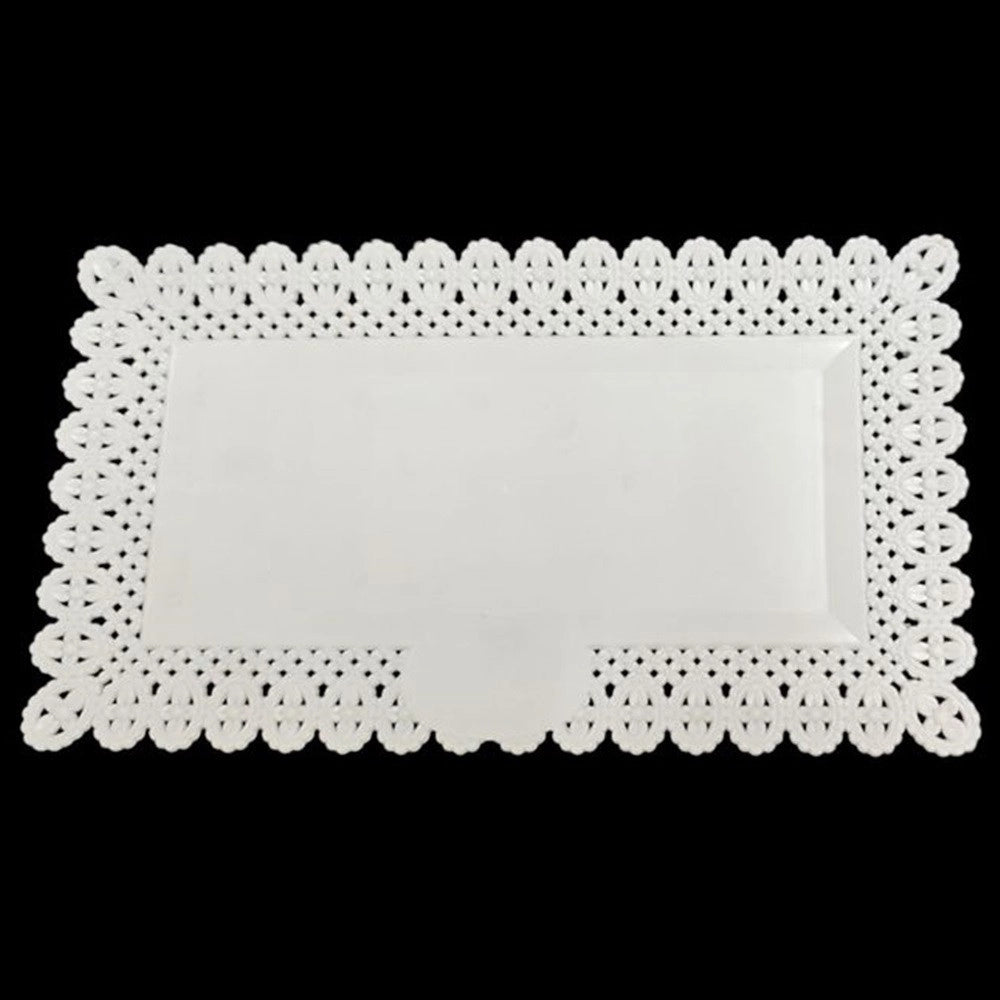 Trade Shop - Set 2pz Vassoio Trama Trinato Bianco 36x17cm Rettangolare Piatto Sotto Dolci Trasporto -