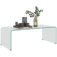 Tavolino in Vetro Temperato Moderno da Salotto con Design Monoblocco, 100x50x35 cm, Trasparente