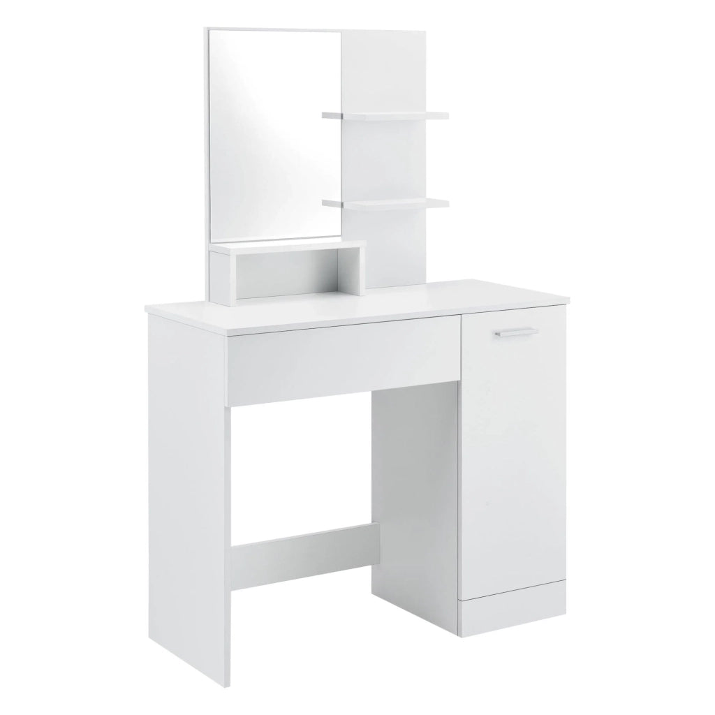 Toletta di design con specchio cassetto ripiani 138 cm bianco 03_0005026