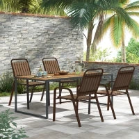 Set 4 Sedie per Esterno Impilabili con Schienale Alto e Braccioli, in Acciaio e PP, 56x66x91 cm, Marrone Scuro
