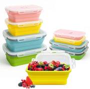 Set di contenitori in silicone pieghevoli 4 pezzi (800 ml + 1200 ml) - Contenitori per conservazione alimentare con coperchio - Resistente al lavastoviglie - Per conservazione alimentare, preparazione pasti e box da bento