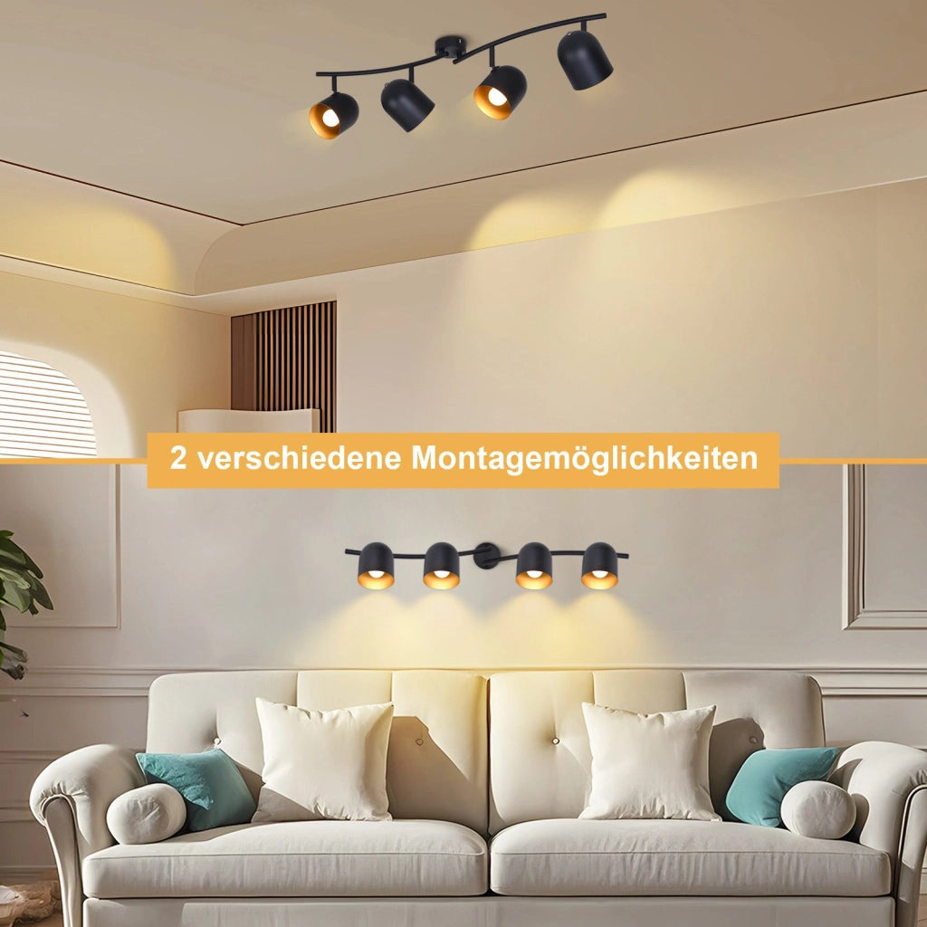 ZMH Faretto da soffitto 4 fiamme nero oro E14 lampada da soffitto girevole 350° soggiorno
