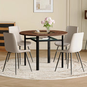 Set tavolo da pranzo e sedie con 1 tavolo rotondo; 4 sedie e ripiano; in MDF; vetro; PU e metallo marrone e nero