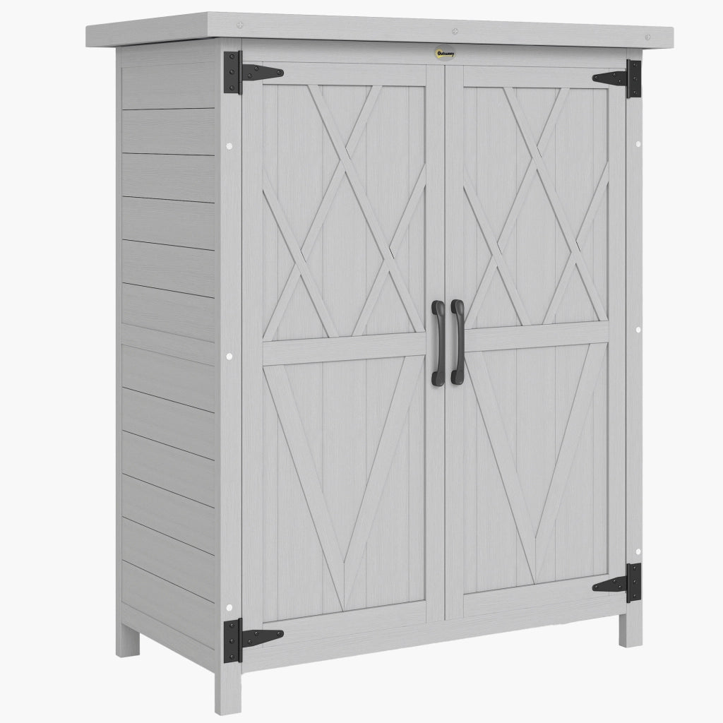 Armadio da giardino ¨C zephmum ¨C legno massello, 3 ripiani, 2 ante, grigio, 75x40x90 cm