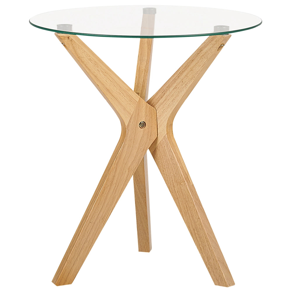 Tavolino Legno chiaro Piano in vetro temperato Gambe in legno di gomma ø 45 cm Tavolino rotondo Soggiorno moderno