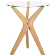 Tavolino Legno chiaro Piano in vetro temperato Gambe in legno di gomma ø 45 cm Tavolino rotondo Soggiorno moderno