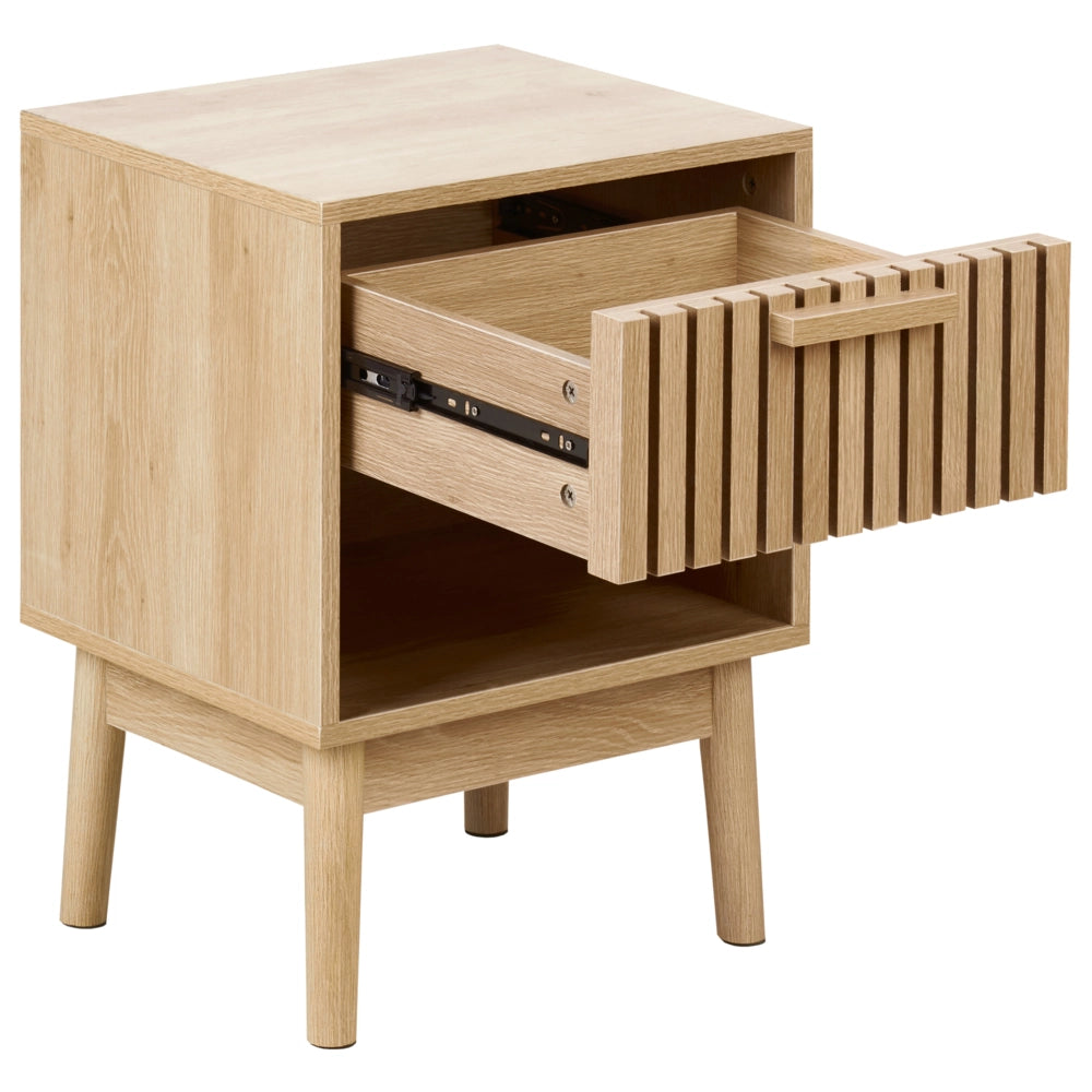 Comodino Legno chiaro MDF Gambe in legno di pino 1 cassetto portaoggetti 1 ripiano Design moderno scandinavo Camera da letto