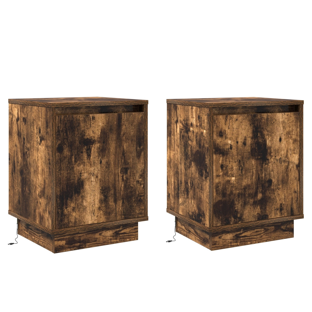 Comodini con luci LED 2 pezzi Rovere affumicato 39x34,5x50 cm