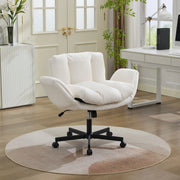 Sedia da ufficio girevole, tessuto chenille, braccioli regolabili, schienale imbottito, beige