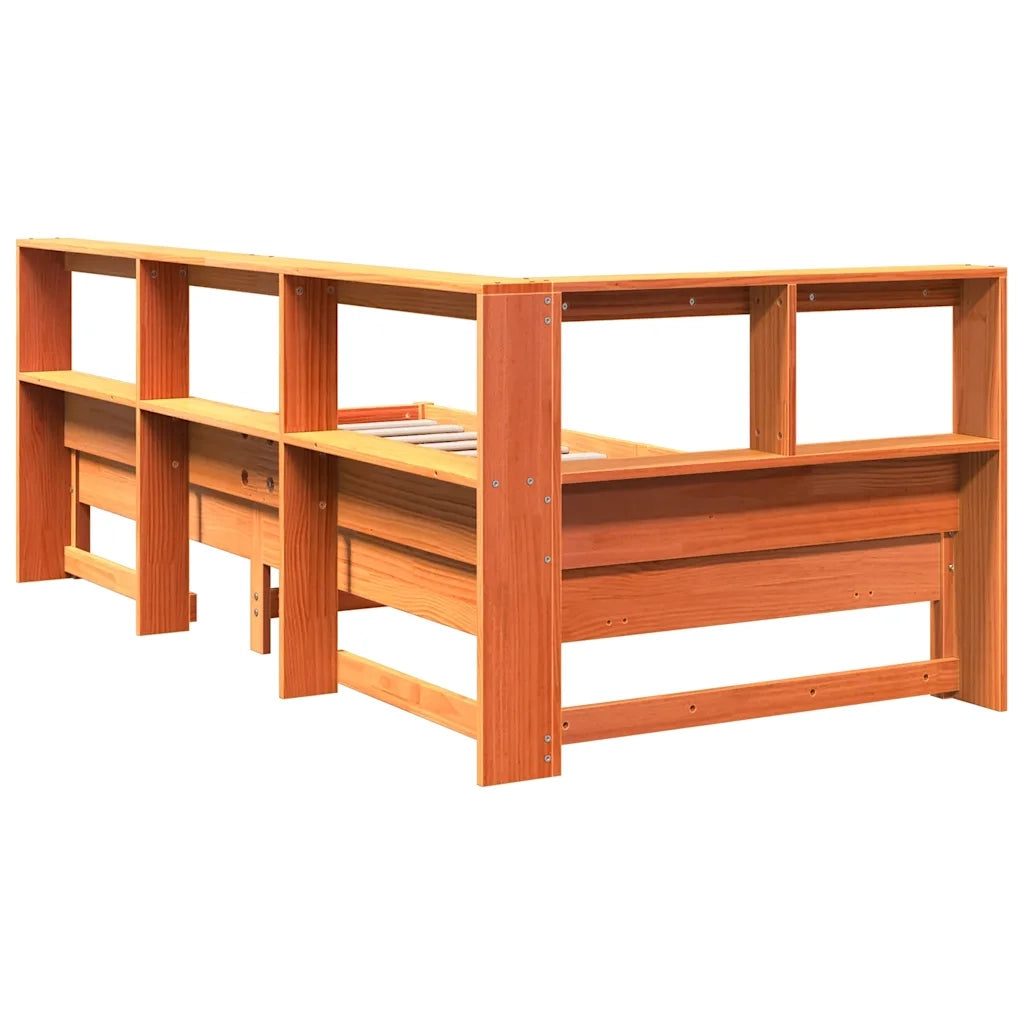 Letto Libreria senza Materasso-Struttura Letto con contenitore Marrone Cera 90x200 cm in Pino 505392