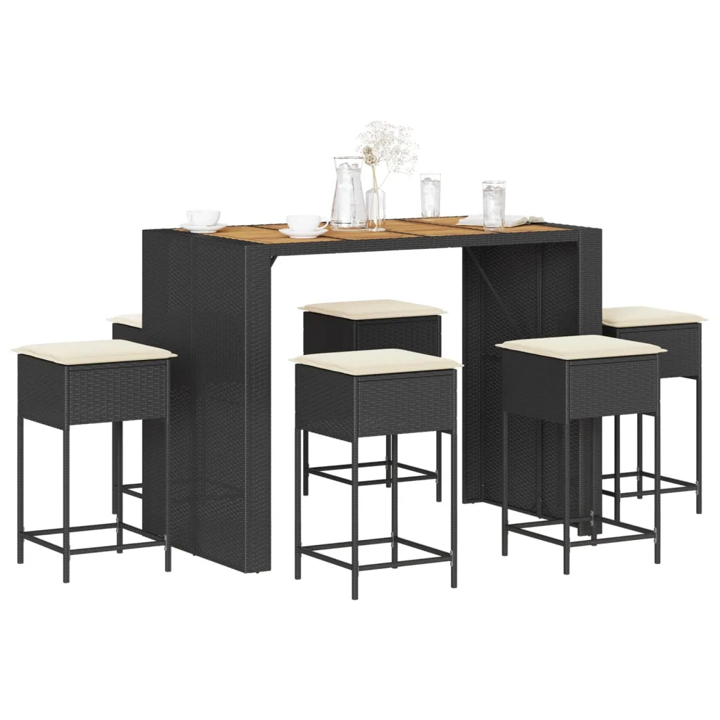 vidaXL Set Bar da Giardino 7 pz con Cuscini in Polyrattan Nero