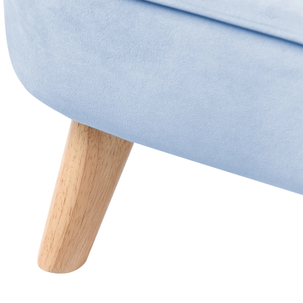 Divano per bambini rivestito in velluto senza braccioli azzurro per bambini piccoli stile moderno