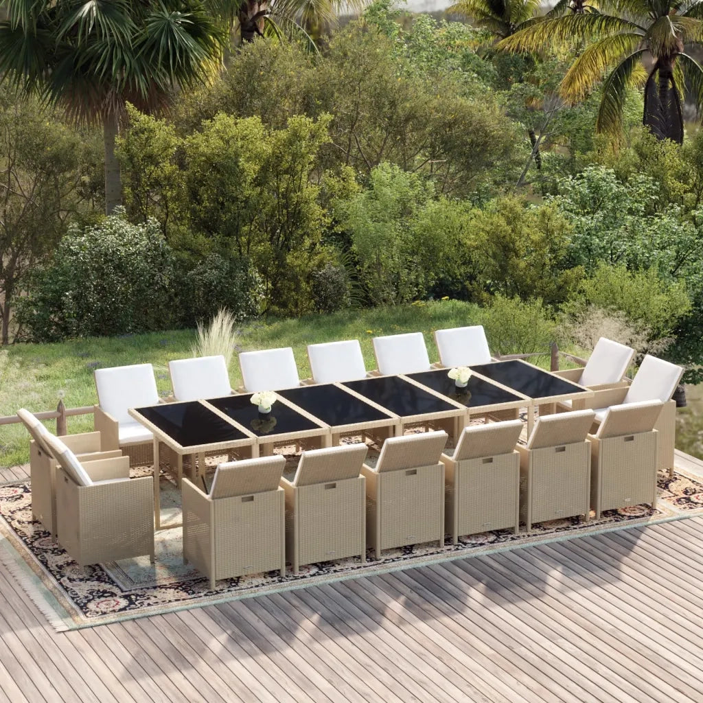 Set da Pranzo per Giardino 17pz con Cuscini in Polyrattan Beige cod mxl 36012