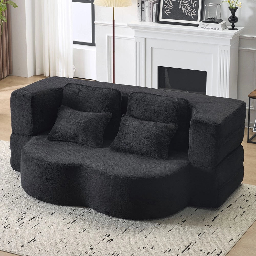 Divano Letto Pieghevole con Cuscini ¨C Xylo ¨C Nero, Flanella, Schiuma Alta Densit¨¤