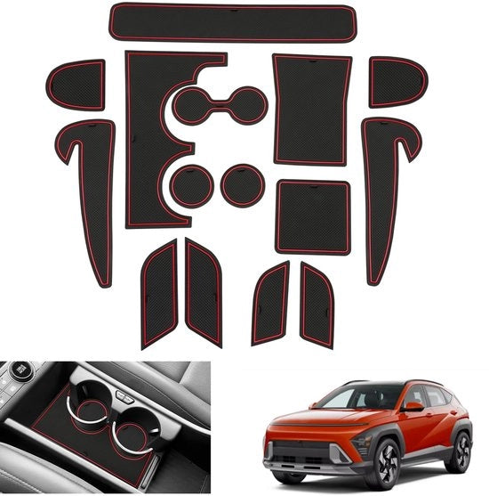 Matten Antislip per Hyundai Kona SX2 EV Electric 2024 2025, Mattoncini Antislip in Gomma per Kona 2024 EV, Mattoncini Antislip per Console Centrale Deurnaadmatten [Non compatibili con versioni a benzina e cambio manuale] (Rosso)