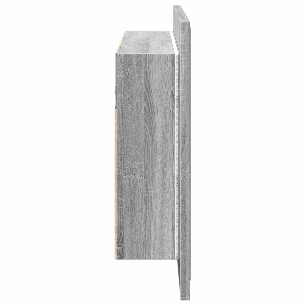 Mobiletto con specchio a LED in stile scandinavo moderno per il bagno 80 x 12 x 45 cm in legno composito grigio 02_0049283