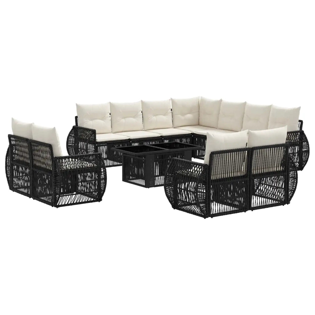 Set Divano da Giardino 12 pz Nero e Bianco Crema polyrattan 3437023