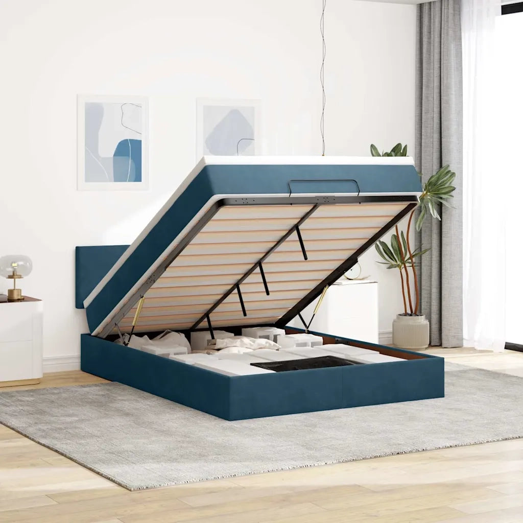 Struttura Letto Pouf con Materasso 140x190 cm in Velluto