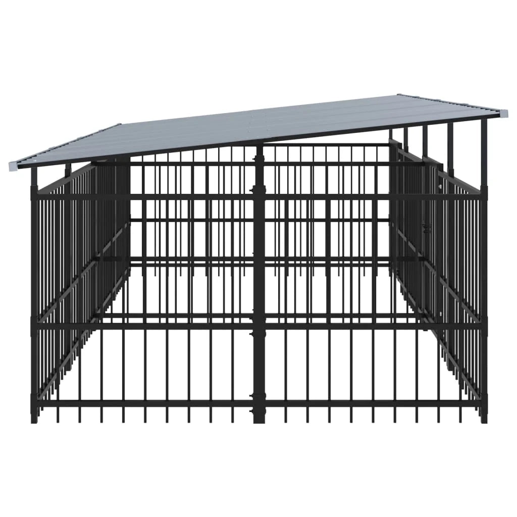 Gabbia per cuccia recinto per animali da esterno con tetto per cani in acciaio 7,51 m² nero 02_0041768