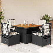 Set da Pranzo da Giardino 5 pz Nero con Cuscini in Polyrattancod mxl 117149