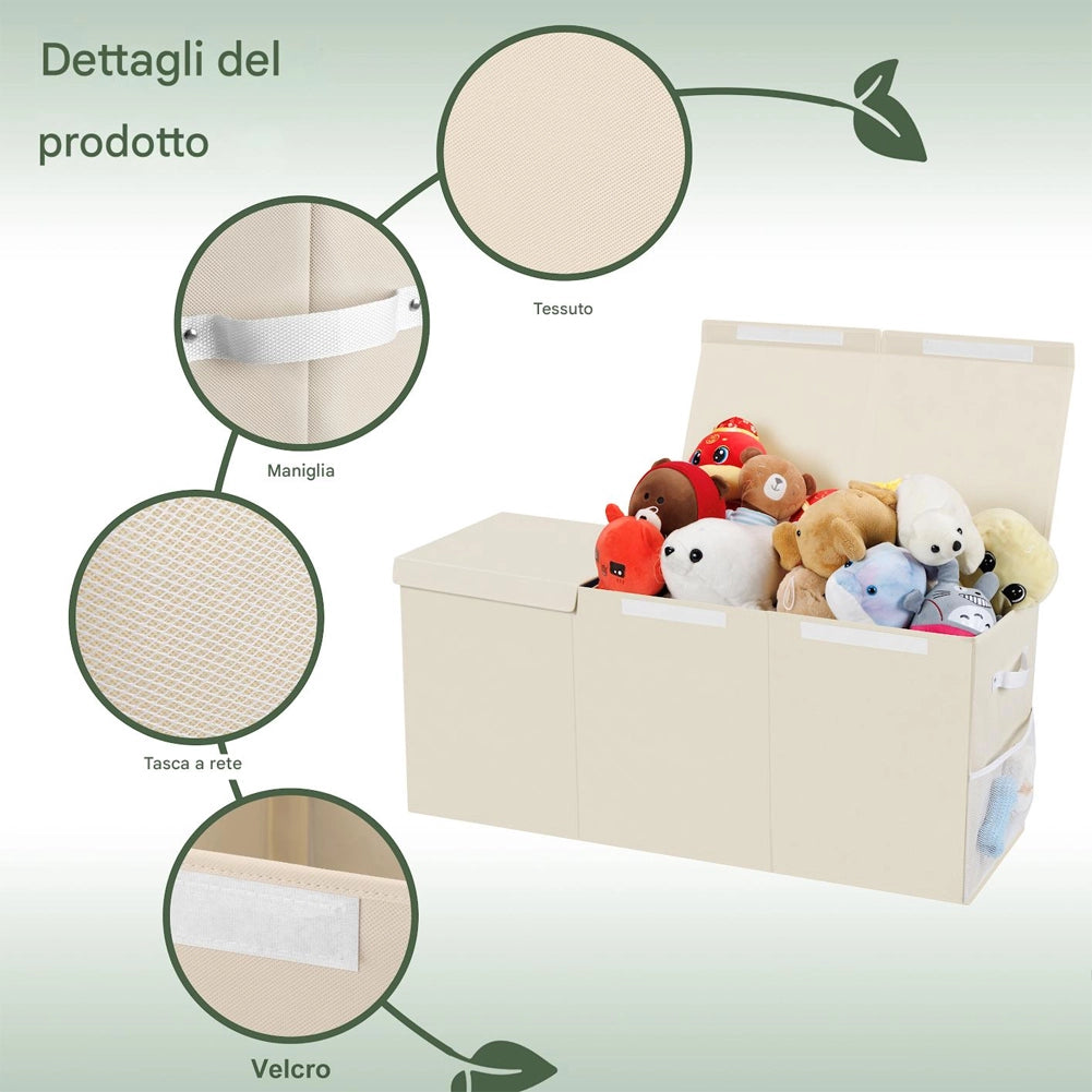 Contenitore Box 3 Scomparti Beige Scatola Cesta Giocattoli Organizer Multiuso