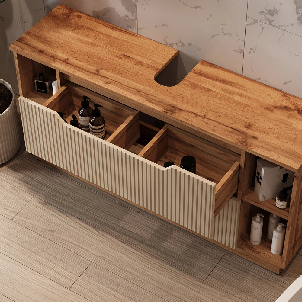 Vicco Mobile sottolavabo per bagno Rovere/cashmere a righe 119.2 x 62.5 cm con 2 cassetti