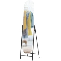 Specchio da Terra a Corpo Intero Senza Cornice, con Supporto in Metallo, 160x40 cm, Nero