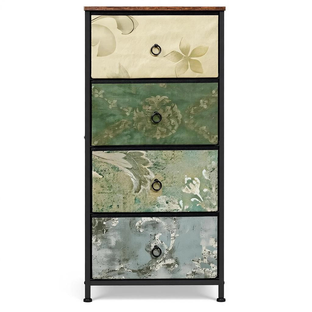 CASSETTIERA 4 Cassetti 45x94,5x30 cm Multicolore in tessuto, metallo e legno