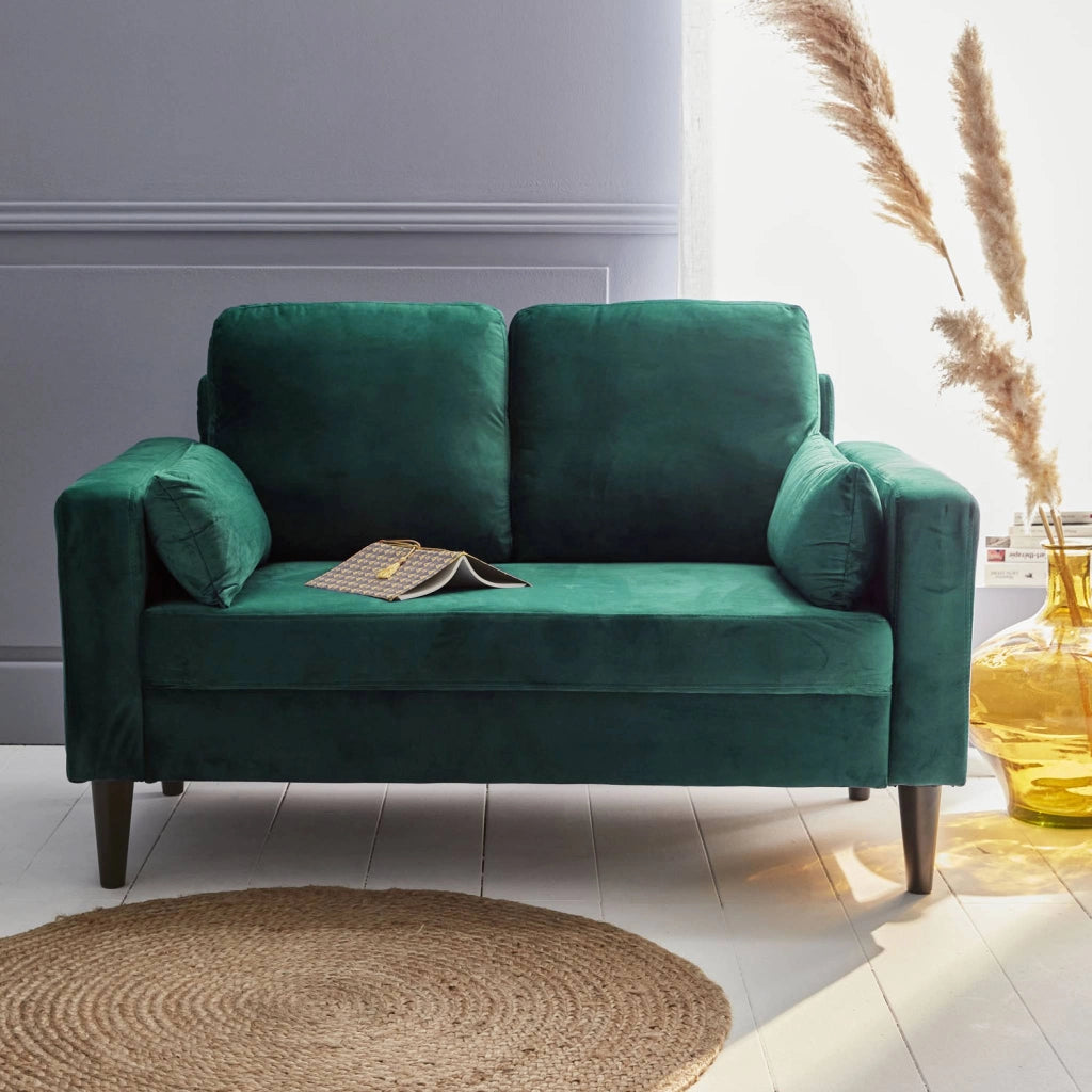Divano stile vintage in velluto, 2 posti, verde inglese